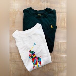 2 boys Ralph Lauren polo tee shirts navy green white long short sleeve